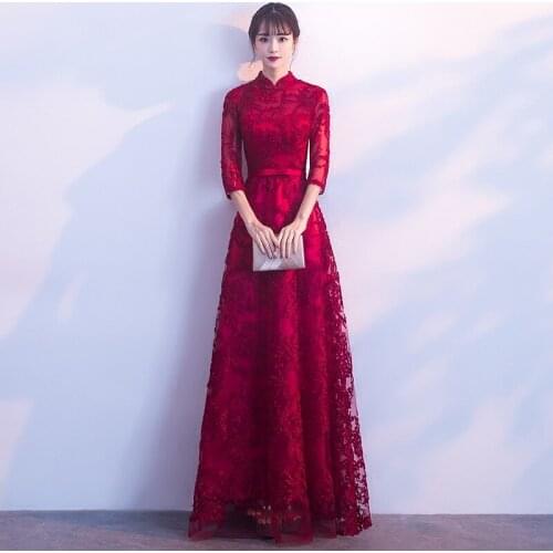 Bride Cheongsam Oriental Womens Wedding Qipao Short Sleeve Party Dress Chinese Style Elegant Long Robe Clothes Vestido XS-XXXL