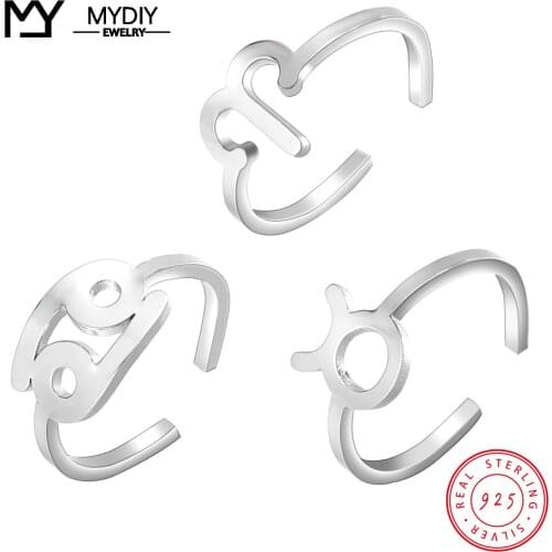 925 Sterling Silver 12 Constellation Rings Womens Personalized Jewelry ZodiacFinger For Girlfriend Romantic Birthday Gift