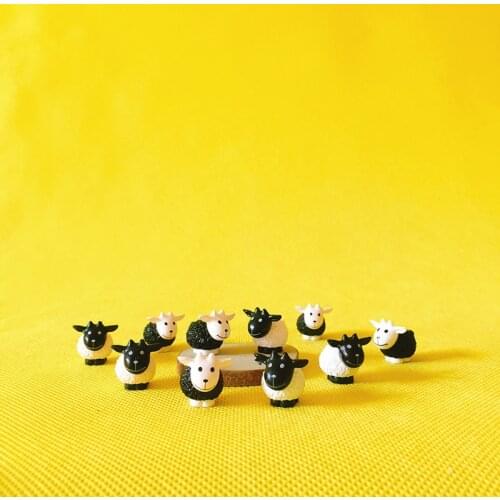 10 Pcs/miniatures animals/black and white sheep/cute/fairy garden/doll house/terrarium/gnome/figurine/home decor/diy supplies