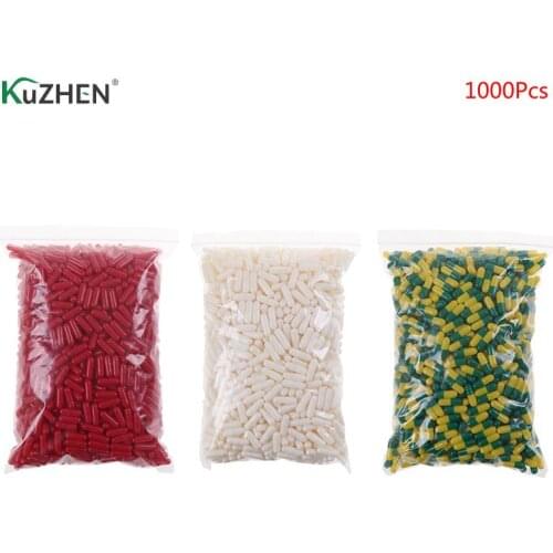1000Pcs Colorful Empty Gelatin Capsule Gelatin Capsule Empty Hard Gelatin Capsule Kosher Gel Medicine Pills Vitamins 1# 3 Colors