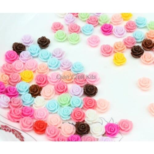 300pcs Mixed Color Rose Flower Resin Cabochon,Cameo Setting Bobby Pin Blank Ring Blank Earring -12mm