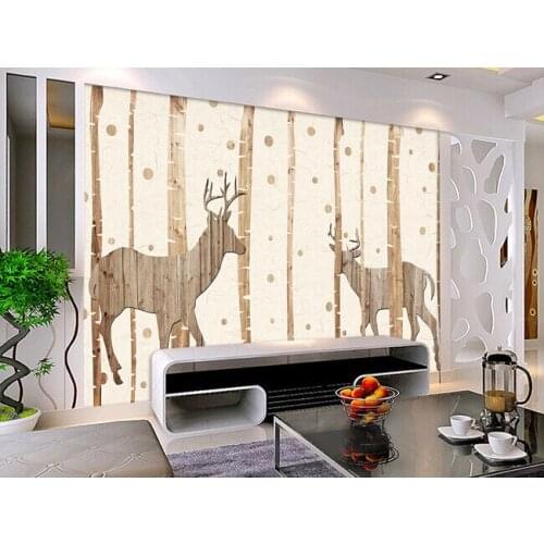The custom 3D murals,3 d nostalgic abstract hand-painted tree elk silhouette ,living room sofa TV wall bedroom wall paper