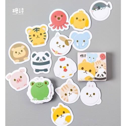 45Pcs/box Cartoon Round Animal Stickers Cute Journal Stationery Stickers DIY Decoration Stickers