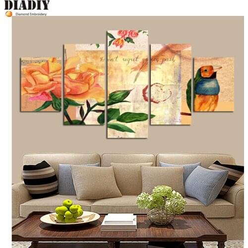 5pc Full Square&round drill 5D DIY Diamond embroidery flower bird Diamond Painting Cross Stitch Rhinestone Mosaic decor gift