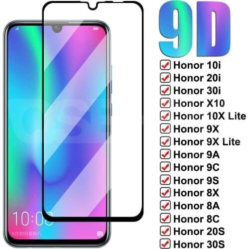 9D Full Tempered Glass For Huawei Honor 10i 20i 30i 20S 30S 20E Protective Glass Honor 9X 10X Lite X10 9A 9C 9S 8X 8A 8C 8S Film