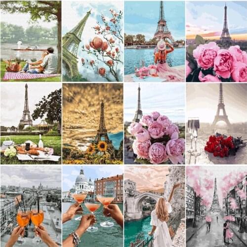 HOMFUN Diamond Painting Full Square/Round Diamond "Towerflower landscape" Pattern Embroidery Cross Stitch 5D Rhinestone Painting