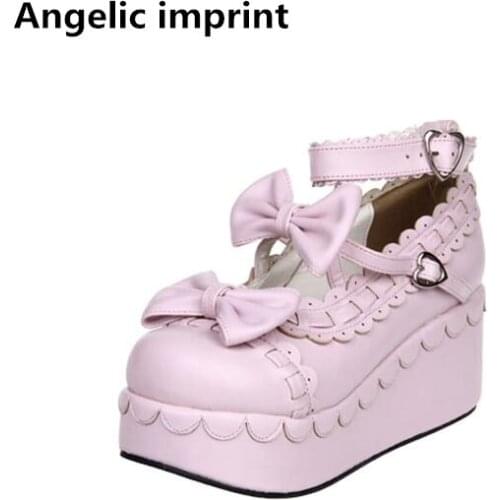 Angelic imprint woman mori girl lolita cosplay shoes lady high trifle heels pumps women princess dress party shoes 7cm 33-47 46