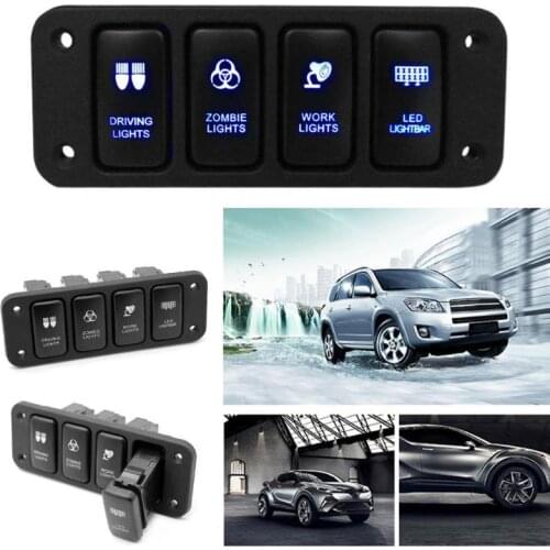 Car LED Rocker Switch Panel for FJ CRUISER 12V 4-Button Blue LED On/Off Switch w/150mm Cable for Toyota Hilux FJ CRUISER VIGO
