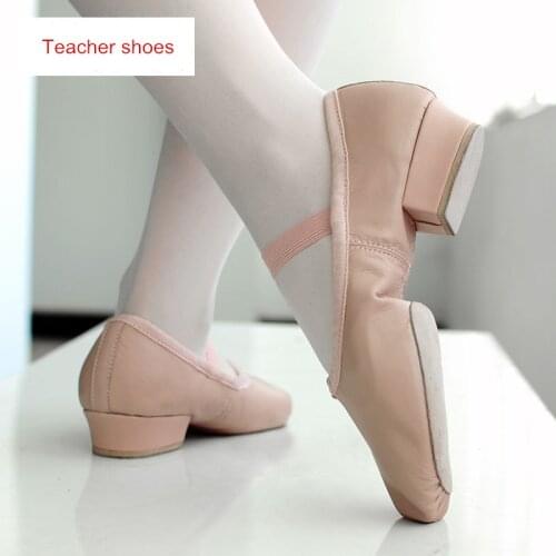 Ballet Shoes with Heels Adult Dance Women Girls Soft Leather Latin Practice Teacher Teaching