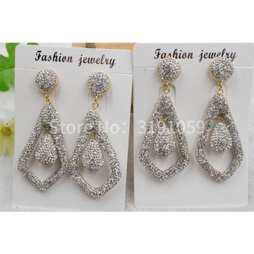 White full crystal earrings geometry irregular shape multi-layer hollow luxury long ear-nail