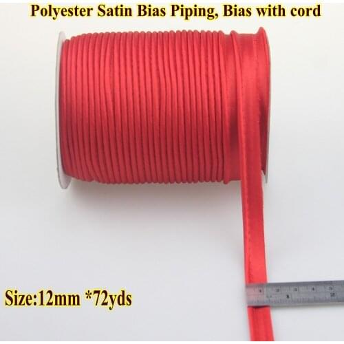 Free Shipping---Polyester satin Bias cord tape, Piping tape, satin bias Tape with cord, size: 12mm,1/2",for DIY accessories,Red
