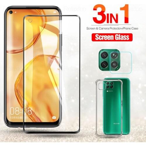 3in1 чехол camera glass+airbag case for huawei p40 lite e soft clear anti-shock phone cases p 40lite p40lite e p 40 lite cover