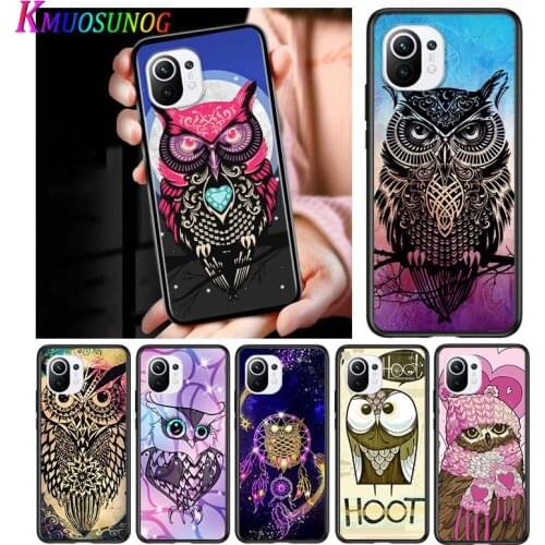Animal Owl Art for Xiaomi Mi 11 10T Note 10 Ultra 5G 9 9T SE 8 A3 A2 A1 6X Pro Play F1 Lite 5G Black Phone Case