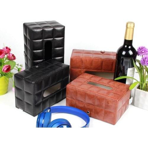 Home Kitchen Desk Pu Leather Tissue Box Holder Square Storage Box Organizer Living Room Decoration Black Brown