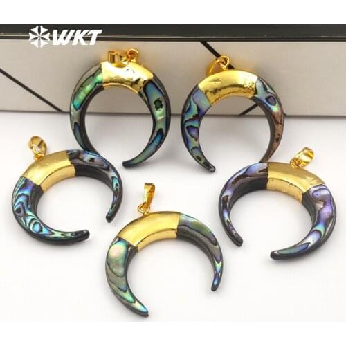 WT-JP040 WKT Hot sale! wholesale natural abalone shell pendants crescent shape fantastic women jewelry classic style series