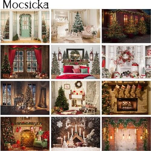 Christmas Fireplace Backdrop for Photography Glitter Light Living Room Background for Photo Studio Photocall X-mas Tree Gifts