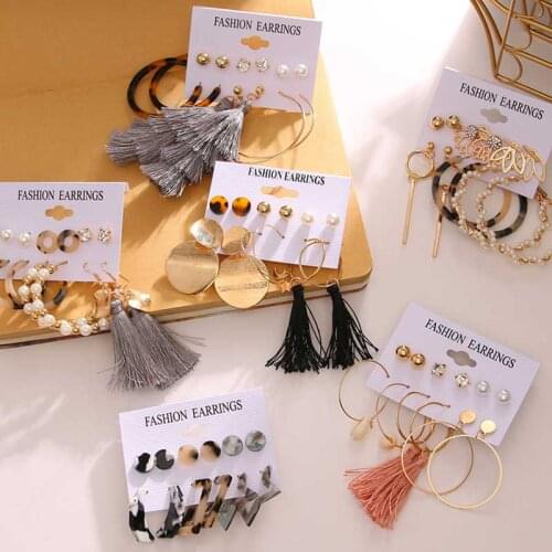 IFMIA Fashion Vintage Gold Pearl Round Circle Drop Earrings Set For Women Girl Large Acrylic Star Shell Dangle Ear Jewelry Gifts