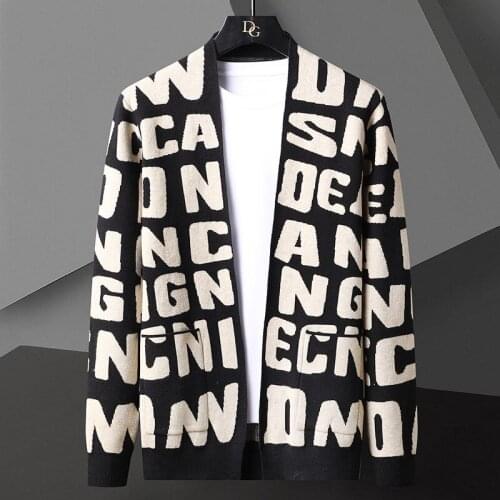Autumn Fashion Knit Striped Cardigan Jacket Men Korean Sweaters Coat Men Clothing Designer Letter Cardigan Men Sweter De Hombre
