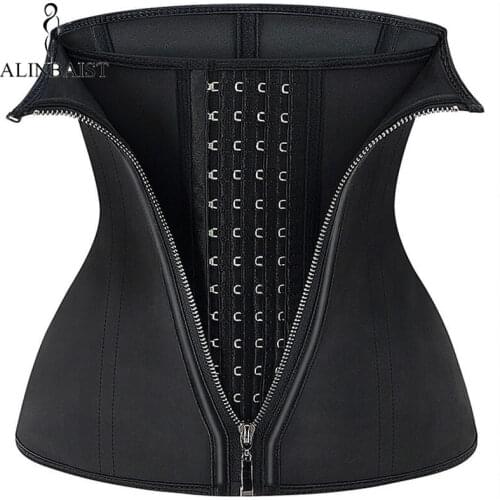 Women Latex Waist Trainer Corset Body Shapewear Slimming Belly Sheath Hourglass Shaper Hooks Cincher Steel Boned Zipper Girdle