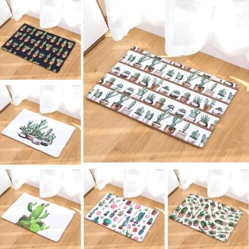 Bath Mat Cactus Printed Flannel Anti-Slip Mats Bathroom Carpet Kitchen Floor Mat 40x60cm Toilet Rugs Home Decoration Wholesale