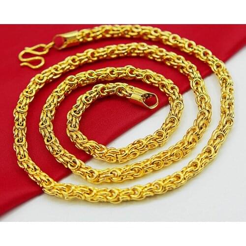 Fashion Luxury 18K Gold Necklace for Men Wedding Engagement Jewelry Yellow Gold O Chain Necklace Hiphop Party Fine Jewelry Gifts