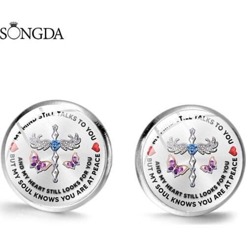 Fashion My Mind Still Talks To You Butterflies Stud Earrings Art Patterns Glass Dome Earrings For Women Gifts Couples Jewelry