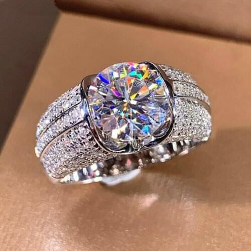 Trendy Female White Crystal Stone Ring Charm Silver Color Wedding Rings For Women Luxury Round Zircon Big Engagement Ring