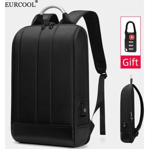 EURCOOL Business Thin Laptop Backpack Waterproof School Backpacks USB Charging Men Travel Bag Slim Backpack Pюкзак женский 1990