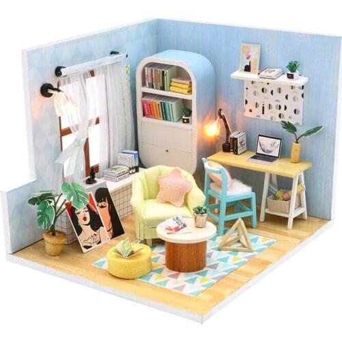 DIY Wooden Girlss Room Dollhouse Furniture Kit With Light Miniature Accessories Doll House Toys for Children Adults Gifts