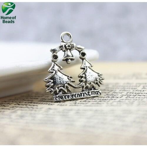 Latest popular high quality DIY antique Silver Color Two alloy Christmas Trees charms pendants (8 pieces/pack) ZA1104