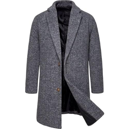 2019 New Men Casual Woolen Coat Autumn Winter Slim Fit Long Trench Coat Business Wool Jacket Solid Color Overcoat Windbreaker-G
