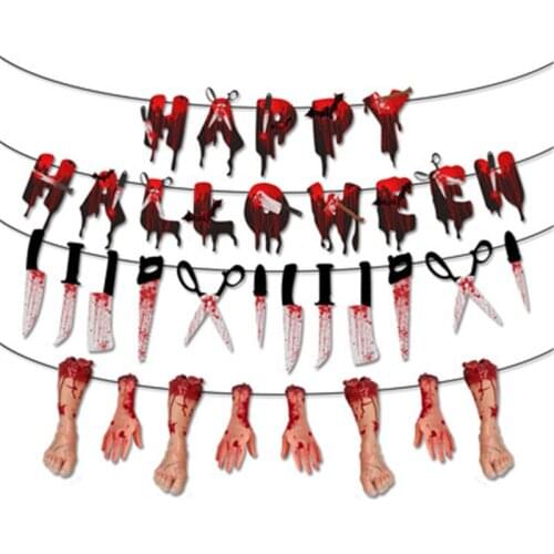 Halloween Bloods Knives Cut Off Hand Feet Paper Banner Horro Ghost Party Decorations Happy Halloween Party Decor For Home DIY
