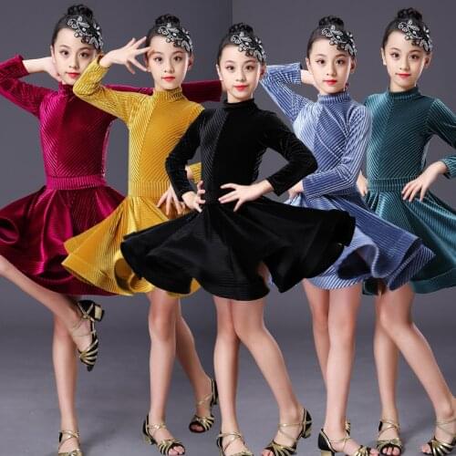 Autumn Winter New Girls Latin Dance Dress Children Latin Training Clothing Professional Grade Examination Competition Costumes
