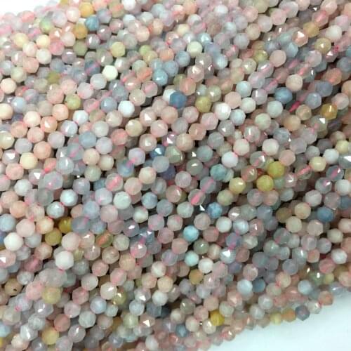 Genuine Natural Blue Pink Morganite Star Faceted Rose Cut Round Small Necklaces Beads 4mm 06191