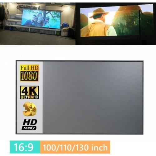 100/ 110/ 130 Inch Projector Simple Curtain Portable Projector Screen Metal 16:9 Anti Light High Definition 3D HD Folding Screen