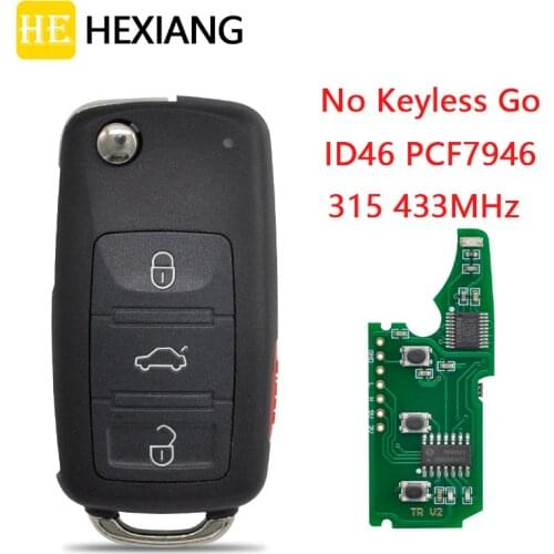 HE Xiang Remote Control Smart Car Key For VW Volkswagen Touareg Phaeton 315/433MHz ID46 PCF7946 Replacement Flip Key