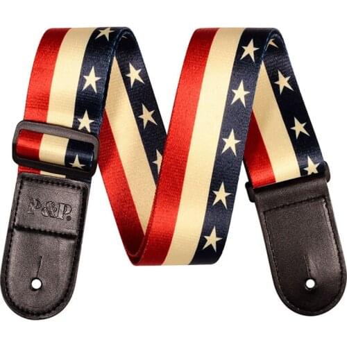 Lightning Star Skull Pattern Guitar Strap Nylon Adjustable Bass Shoulder Belt with Leather Ends for Acoustic Electric Guitar