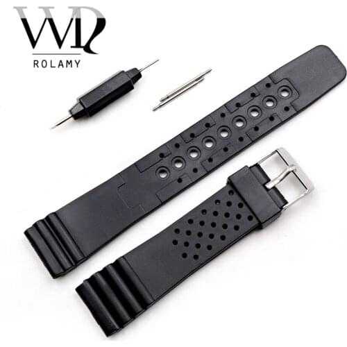Rolamy 20mm Watch Band Strap Wrist Belt For Rolex Omega Panerai Tag Watch Replacement Silicone Rubber Straight End Watchband