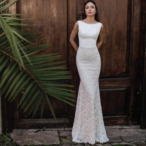 Sexy Sheath Backless Mermaid Lace Wedding Dresses O Neck Off Shoulder 2021 New Arrival Floor Length Bridal Gown