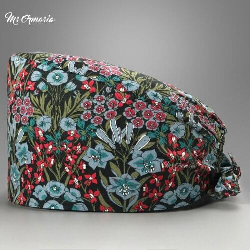 Unisex High Quality Animal printing Hospital Breathable medical hat Dentist Pet clinic Scrubs hats customize cotton Nurse Cap