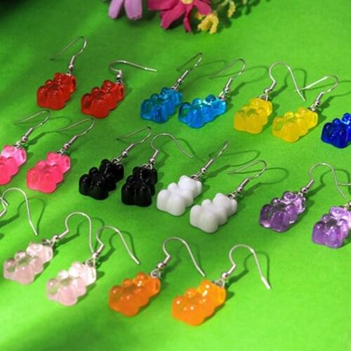 Lovely mini bear jelly earrings simple cartoon design female ear hook earrings