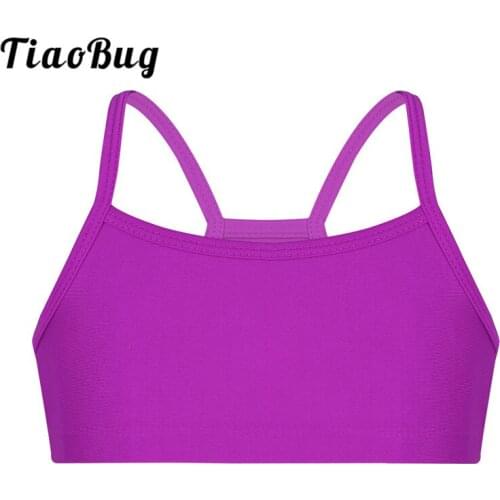 TiaoBug Girls Stretchy Solid Color Dance Short Crop Tops Kids Gymnastics Workout Ballet Top Child Practice Stage Dance Costumes