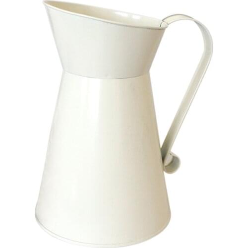 Vintage Tall Shabby Chic Cream Vase Enamel Pitcher Jug Wedding Home Decor