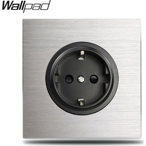 Wallpad L6 Grey Single 16A EU Wall Electric Socket Silver Aluminum Plate 1 Gang Power Outlet Brushed Metal Panel