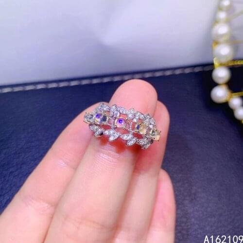 Fine Jewelry 925 Sterling Silver Inset With Natural Transparent Gem Female Luxury Lovely Plant Moonstone Adjustable Row Ring Sup