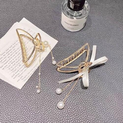 Girls Vintage Pearl Barrettes Alloy Hair Claws Hair Decoration with Tassel Bow-knot Simple Elegant Fashion Hair Accessories