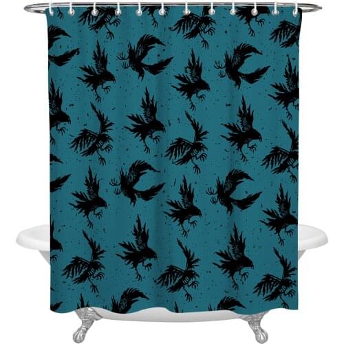 Halloween Crow Silhouette Teal Shower Curtain Waterproof Polyester Fabric Shower Curtains Home Decoration Curtain with Hook