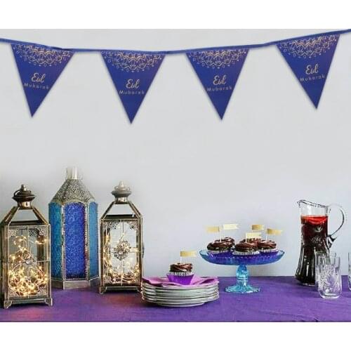 1pcs 3m Paper Triangle Flag Banner Bunting New Eid Mubarak Happy Ramadan Party Supplies Celebration Decoration Eco-Friendly