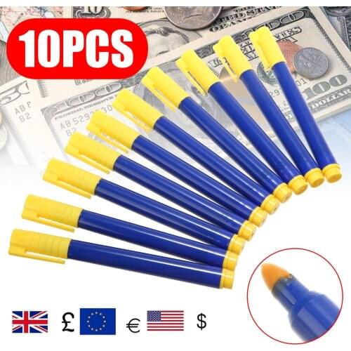 10pcs/lot 13cm Bank Note Checker Tester Pens for Dollars Pounds Euros Fake Bill Currency Counterfeit Fake Money Detector Marker