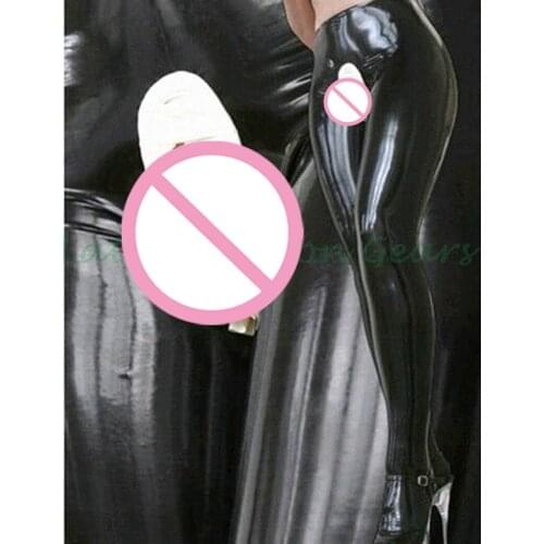 100% Handmade 0.4mm Latex Leggings sexy Rubber men jeans with ruffle open crotch plus size hot sale